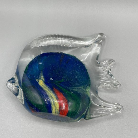 Tropical Angel Fish Paperweight Art Glass Hand Blown Murano Style 4" Tall - Picture 8 of 10